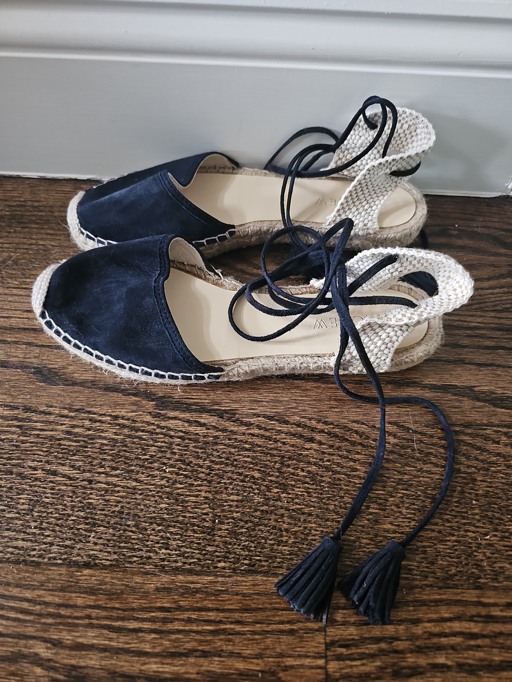 New J Crew Lace-Up Espadrilles Flat Sandals Women's Navy Suede Leather Sz 7, New